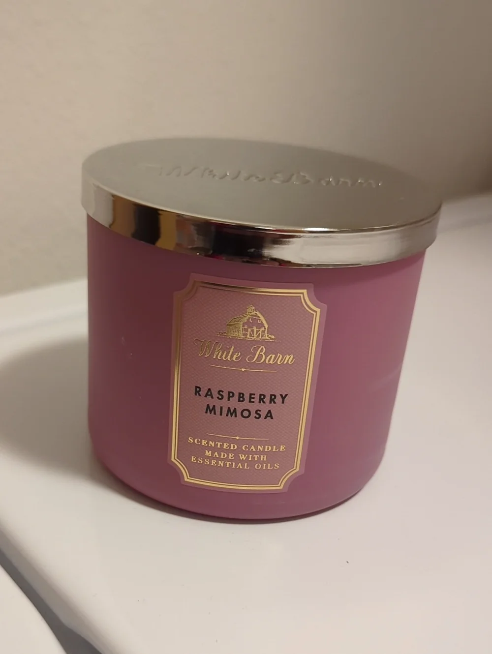 White Barn Raspberry Mimosa Candle - Mauve Pink Jar with Silver Lid